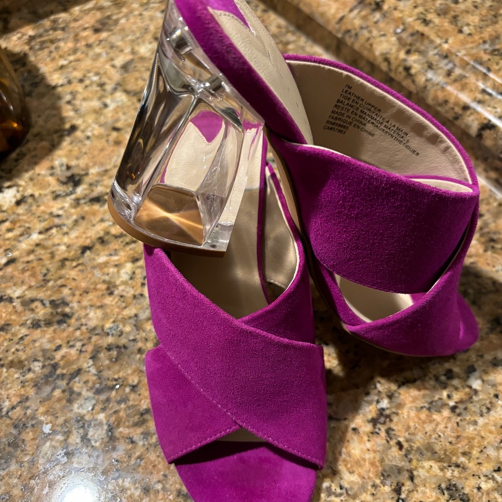 Fuscia Suede Mule with acrylic heel Size 7